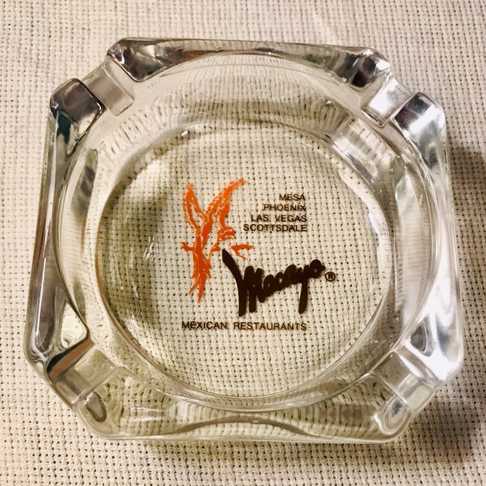 Macayo Mexican Restaurants Glass Ashtray - Clear with Orange Logo